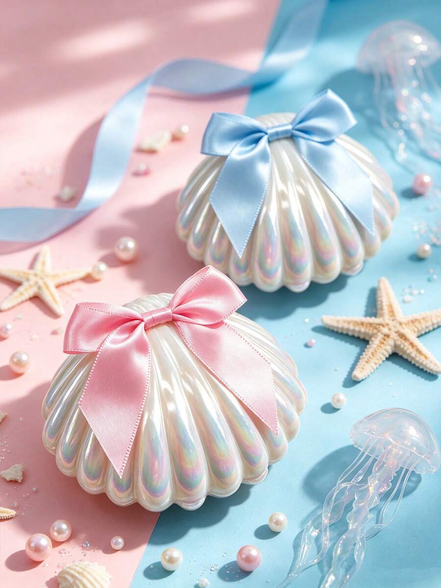 10 Sets Sweet Shell-Shaped Gift Boxes With Pink & Blue Bows, Gender ...