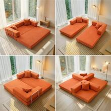 3-Seater Foldable Sofa Bed, 78'' Convertible Sleeper Sofa, Spring Folding Floor Couch With With Pillow Back Support Armrest, 4-In-1 Futon Sofa Bed For Living Room - Orange - View 4