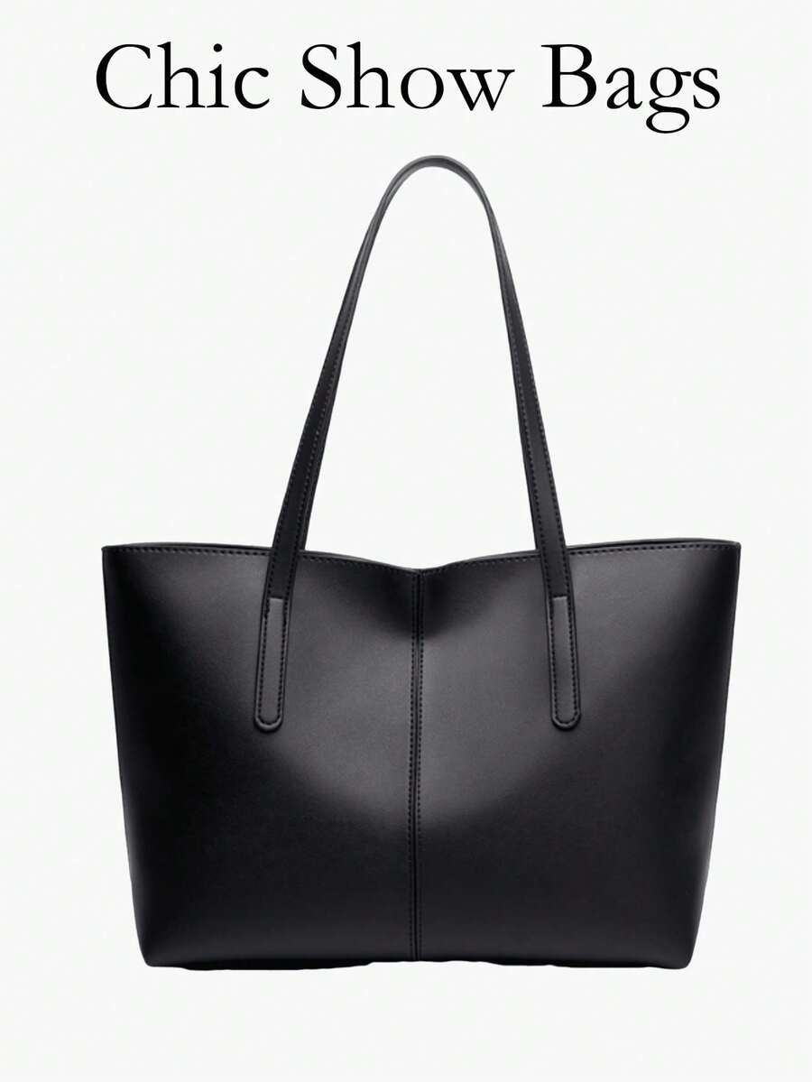 Fashionable Women's Handbag, New European And American Style Black Patchwork Tote Bag, Large Capacity