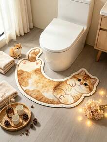 1pc Yellow Lying Cat Pattern Doormat, Christmas Gift, Welcome Mat, Small Rug, Carpet, Floor Mat, Outdoor Doormat, Kitchen Rug, Home Decor, Front Door Mat, Area Rug, Outdoor Mat - Multicolor - View 1