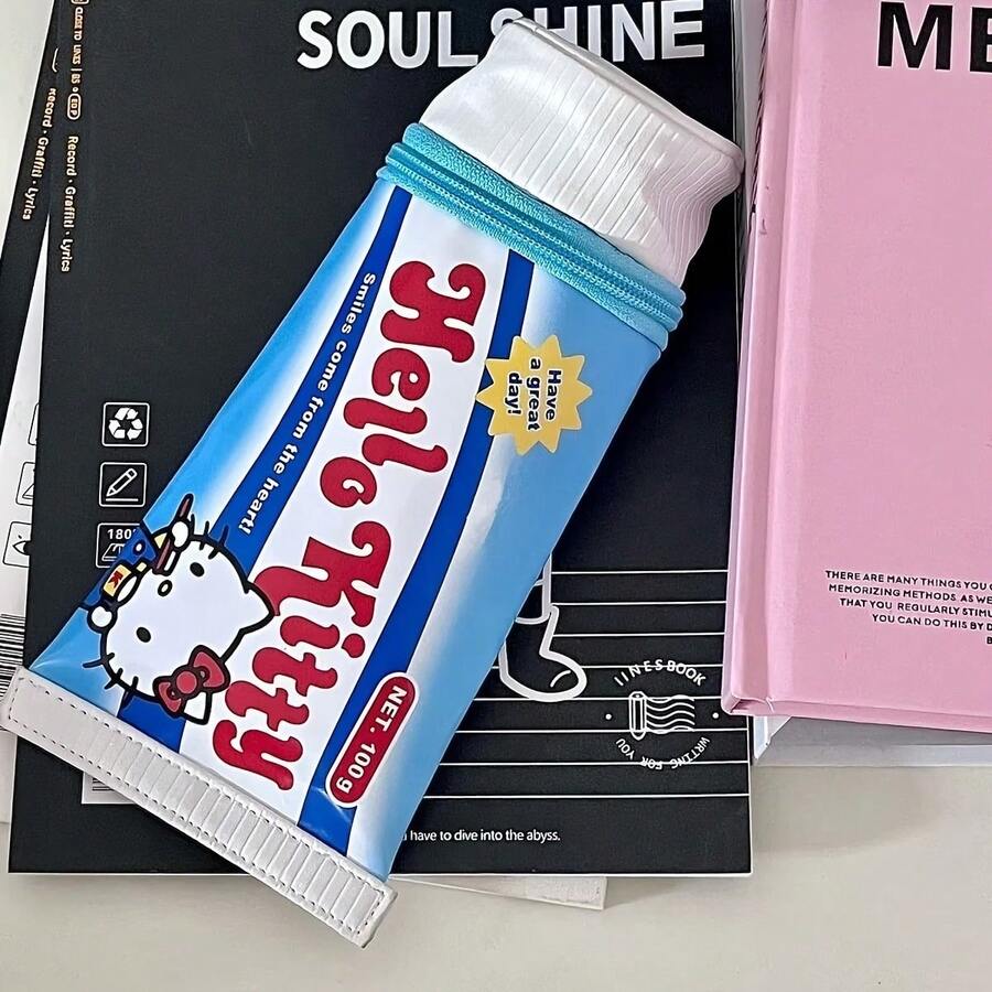 Hasbro Túi đựng khóa kéo hình tuýp kem đánh răng Sanrio Hello Kitty, thiết kế độc đáo sáng tạo, túi đựng khóa kéo dung tích lớn cho bút và vật dụng nhỏ, phụ kiện trang trí và sắp xếp bàn làm việc vui nhộn - A - Xem 1