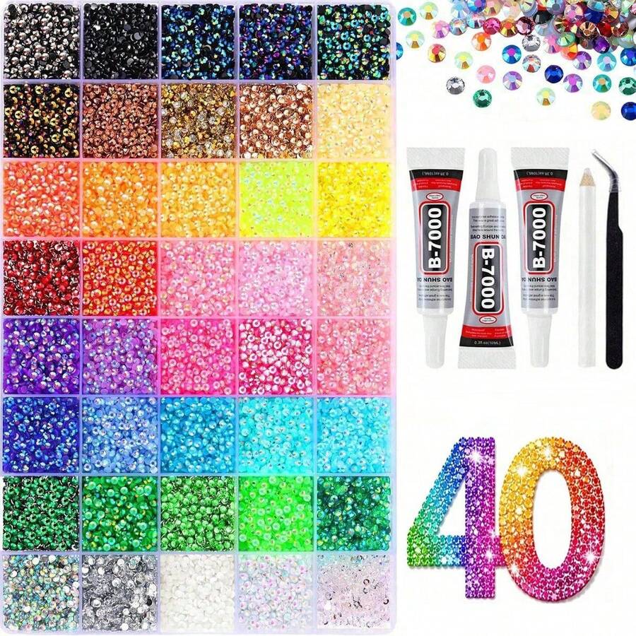 40/42/28/24/15 Colors Jelly Resin Rhinestone Set, Shiny Decorative Rhinestones DIY Handmade Materials, Multi-Color Resin Set, Suitable For Hats, Water Cup Rhinestone Decoration, Jewelry Making, Holiday And Daily Party Decoration - Rhinestones - View 1