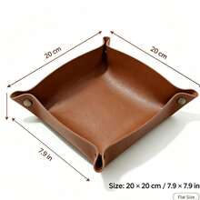 1PC Foldable Leather Multi-Function Storage Tray, Suitable For Storing Keys, Jewelry, Coins And Other Items, Desktop Storage Organizer, Desktop Storage, Enclosure Design Prevents Small Items From Rolling Off, Can Be Flattened When Not In Use To Save Space, Suitable For Entryway Key Storage, Doorway Coin Storage, Vanity Jewelry Storage, Office Desk Small Stationery Storage, Bedside Table Personal Item Storage, Also Can Be Used As A Gift. - Multicolor - View 9