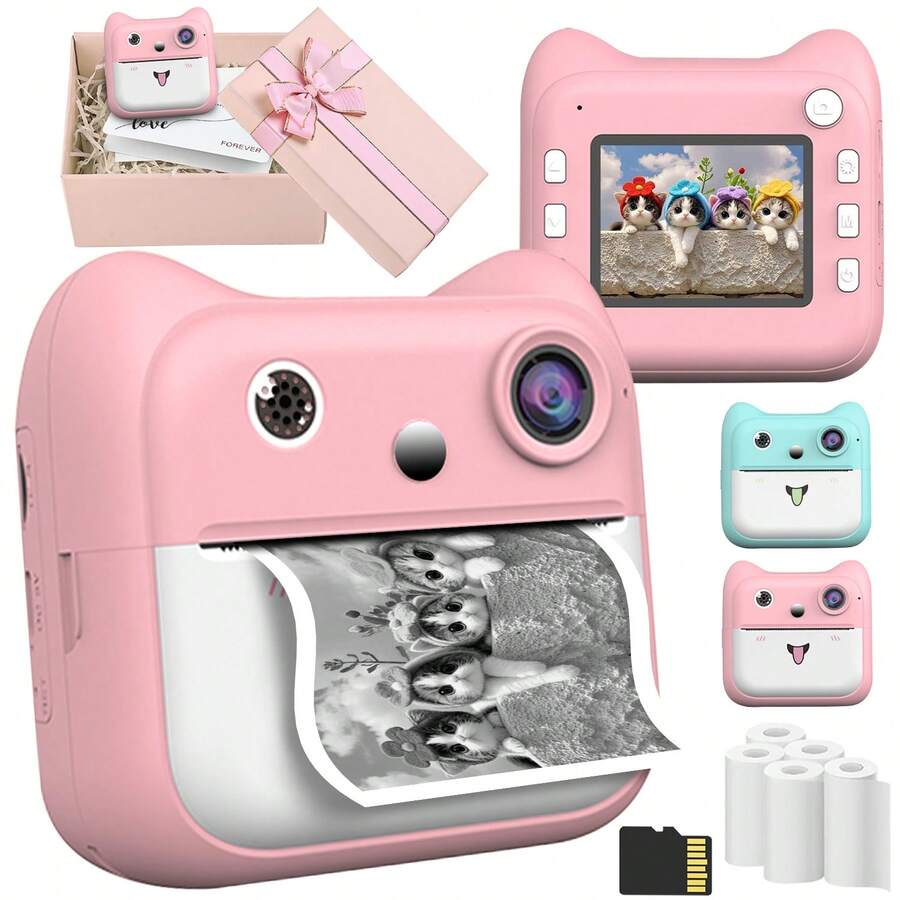 Instant Print Camera, 1080P Kids Instant Camera With Photo Printing And Fun Learning, Built-In Games, Filters, Music, Birthday Gift, Children's Day And Holiday Gift, Portable Toy Camera, Easy To Operate