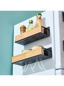 Refrigerator Condiment Rack, Movable Wooden Storage Shelf, Space-Saving Kitchen Organizer, Suitable For Refrigerator And Microwave, Seasoning And Spice Storage Rack, Halloween Thanksgiving Christmas New Year Kitchen Supplies - Multicolor - View 2