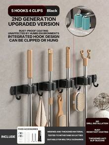 1PC-Stainless Steel Wall-Mounted Broom Hook Storage Rack, Gardening Tools Mop Hook Storage Rack, Multi-Functional Storage Rack, Easy To Install, Space-Saving, Suitable For Home, Kitchen, Garden, Laundry Room, Garage, School Dormitory - Style a - View 15