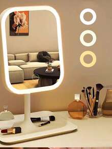 1pc LED Makeup Mirror, 3 Color Modes, Desktop Makeup Mirror, Smart Adjustable Tri-Color Light Touch Control, With Storage Tray, 360° Rotation, Travel Makeup Mirror, Portable Lighted Beauty Mirror, Rechargeable Desktop LED Makeup Mirror - Square Makeup Mirror - View 7