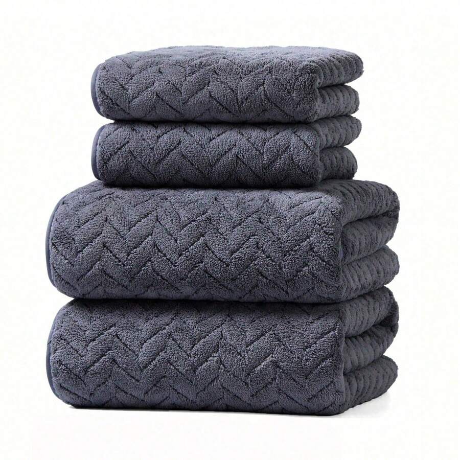 2pcs/1pc Coral Fleece Bath Towel Set, Diamond Pattern, Soft, Comfortable, Highly Absorbent, For Home Bathroom Bath Towel / Face Towel, Bathroom Accessories, Suitable For Beauty Salon / Hotel / Swimming Pool / Home Bathroom Decor (Grey)