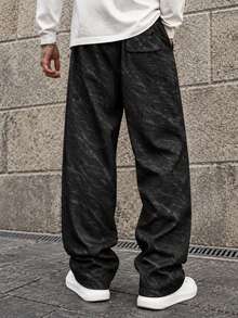 Men's Spring/Autumn Jacquard Pattern Straight-Leg Trousers, Draping Fit, Suitable For Daily Wear, Travel, Vacation, And Commuting - Black - View 2