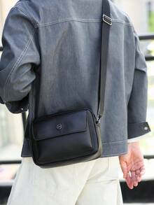 Men's Flip Shoulder Bag, Soft Leather Texture, Multiple Pockets, Casual Shoulder Bag - Black - View 1