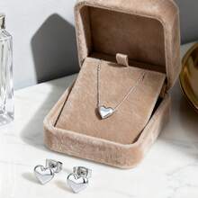 Cute Stainless Steel Jewelry Set, Heart Design, Suitable For Daily Wear Or Valentine's Day Gift - Silver - View 4