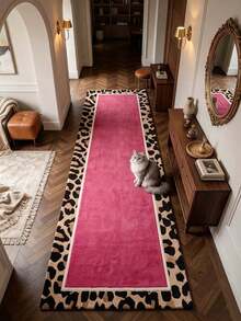 1pc Pink Leopard Print Border Doormat, Christmas Gift, Welcome Mat, Small Rug, Carpet, Floor Mat, Outdoor Doormat, Kitchen Rug, Home Decor, Front Door Mat, Area Rug, Outdoor Mat - Multicolor - View 2