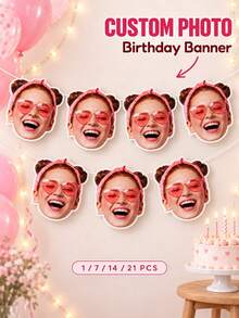 1/7/14/21pcs Customized Face Photo Banner, Handmade Cut Paper Fun Face Portrait Garland, Personalized Party Decor, Home And Event Wall Decoration, Thoughtful Gift For Parents, Newlyweds For Birthday, Christmas, Halloween, Wedding Party And More - Multicolor - View 1