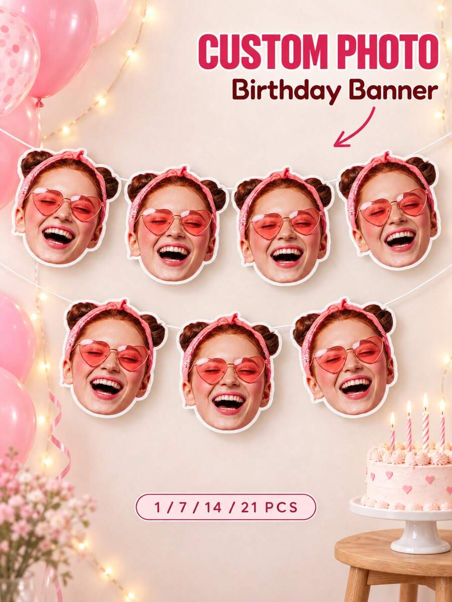 1/7/14/21pcs Customized Face Photo Banner, Handmade Cut Paper Fun Face Portrait Garland, Personalized Party Decor, Home And Event Wall Decoration, Thoughtful Gift For Parents, Newlyweds For Birthday, Christmas, Halloween, Wedding Party And More - Multicolor - View 1