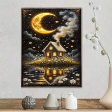 1PC DIY 5D Diamond Painting Kit Moonlit Cottage Pattern - Round Full Drill Diamond Art Mosaic Craft, Home Wall Decor, Frameless - No Frame - View 2