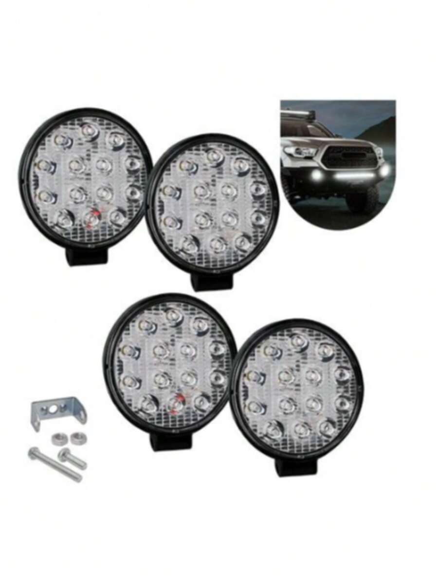 Kit 4 Farol Milha 14 Leds 42w 12v/24v Redondo Off-road 6000k
