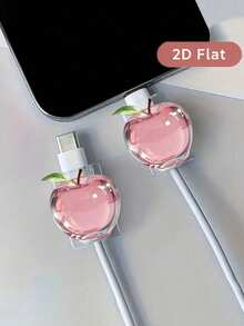 2D Flat Aesthetic Red Pink Apple Fruit Pattern Cable Protector, Anti-Scratch Type-C/Phone Charging Cable Sleeve, Fashionable & Durable, Phone Cable Protector, Fun Design, Sturdy Plastic Material - Multicolor - View 1