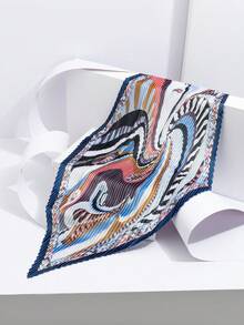 1pc New Vintage Luxury Abstract Zebra Print Chain Pleated Silk Scarf, Satin Pointed Triangular Scarf, Commuter Outfit Bag Decoration Small Scarf - Multicolor - View 9