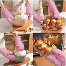 1 Pairs Of Pink Cotton Oven Gloves - Washable, Non-Slip And Heat-Resistant, Suitable For Use In Ovens And Baking - Pink - View 7