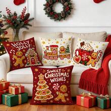 4pcs/1pc Christmas Gingerbread Man Pattern Pillow Case, Single-Sided Printed Pillow Case, Suitable For Living Room, Bedroom, Home Decor, All-Season Pillow Case - Multicolor - View 8