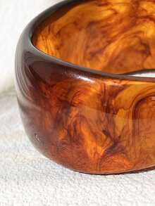 Wide Amber Resin Bracelet With Brown-Red And Orange Natural Texture, Translucent Warm Glossy Fashion Accessory, Vintage Mosaic Style, Thoughtful Gift For Women - Coffee Brown - View 8