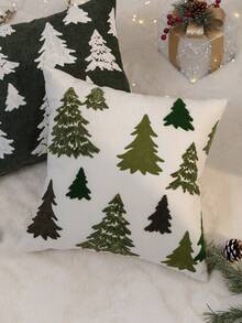 1件米色聖誕樹刺繡枕套,適合室內裝飾、聖誕裝飾,四季通用,不含枕芯 - 米色 - 查看 8