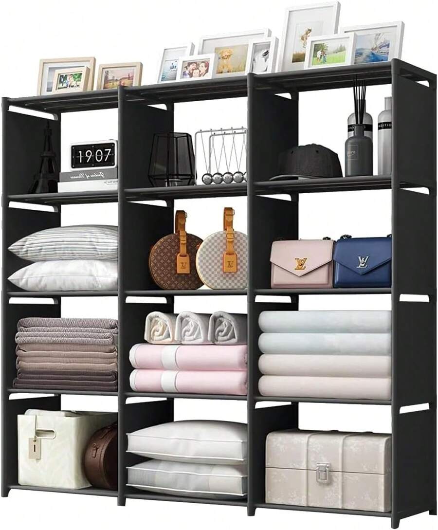 12 Cubos EstanteríA De Almacenamiento,Estante Organizador Multiusos Libros,Gabinete De Almacenamiento,Organizadores De Armario,Librero Organizador,Para Libros,Ropa,Juguetes,Etc (Negro) - Negro-12 Cubos - Ver 1