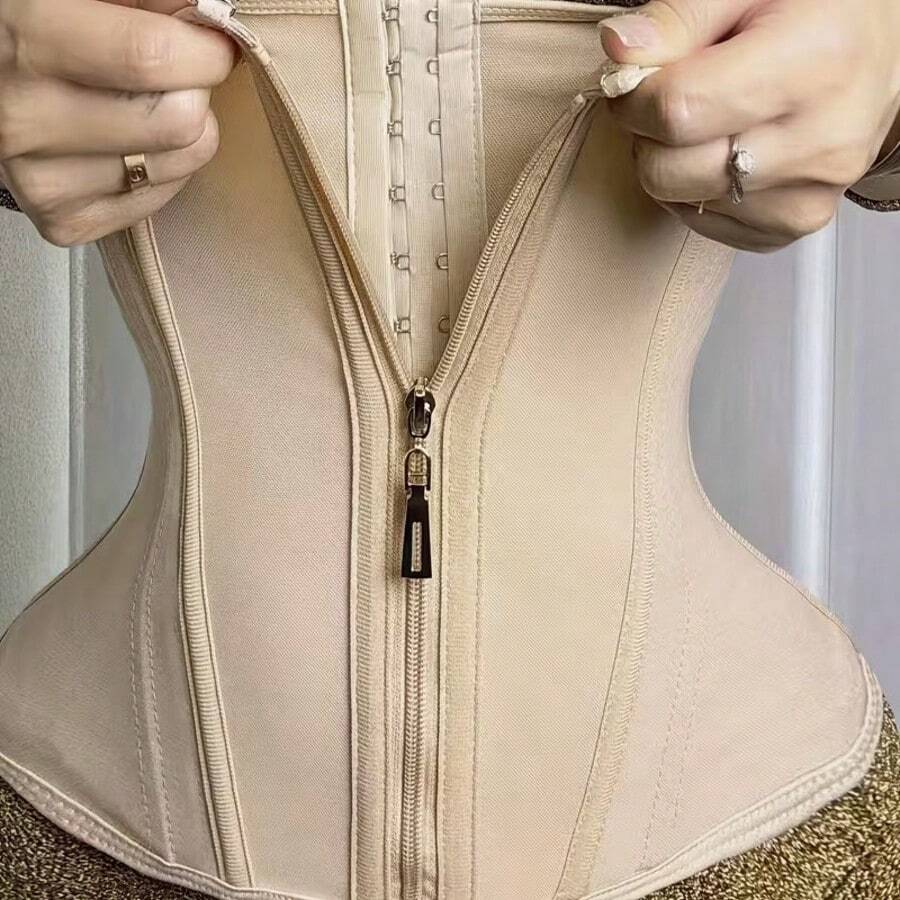 1 buah Korset Pengencang Pinggang dengan Resleting Depan, Bustier Kompresi untuk Pembentuk Tubuh Wanita - Aprikot - View 1