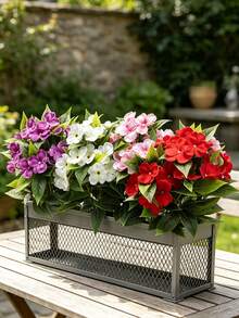 2pcs Impatiens Artificial Flowers | Multi-Color Faux Flower Planter, Stylish Decor For Patio & Balcony, Long-Lasting Fake Flowers, Home Outdoor Landscaping Must-Have, Table & Window Display Bouquet, Plastic, Suitable For Spring, Thanksgiving - Impatiens - View 6
