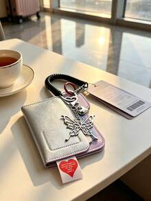 Card Holder Keychain Multi-Slot Card Holder, Spring Rope Strap With Hollow Metal Butterfly & Heart Pendant, Colorblock Layered Card Sleeve; Suitable For Students, Office Workers, Can Store Campus Card, Access Card, Daily Commute, Campus Travel, Valentine's Day, Birthday Gift, Sweet Cool Y2K Style Portable Storage, Creative Small Gift For Best Friends - Multicolor - View 5