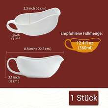 360 Ml Porcelain Gravy Boat, White, Dimensions 22.5 * 8 * 6 Cm, Ideal For Serving Sauces, Gravies, And Salad Dressings - White - View 3