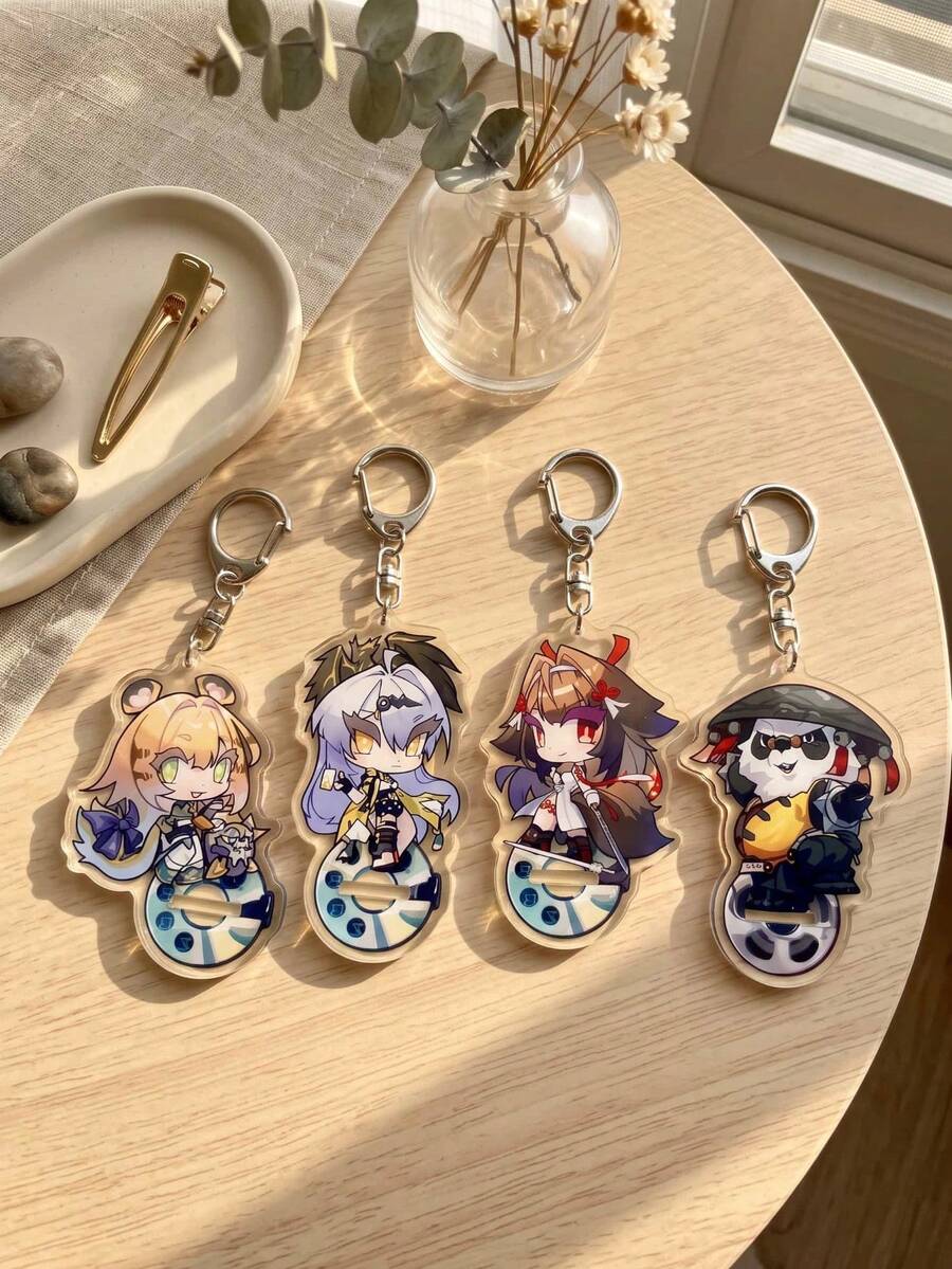 1pc/4pcs Aesthetic Gaming Anime Acrylic Keychains, Popular Strategy Mobile Game Cute Chibi Standee Pendant 2-In-1 Art Series, 2D Chibi Aesthetic Gift For Mobile Game Character Fans - Multicolor - View 1