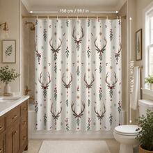1pc/4pcs Deer Horn & Red Berry Hanging Branch Pattern Multi-Functional Bathroom Decor Shower Curtain Set, Free 12 Hooks, Premium Holiday Atmosphere, Bathroom Mat, U-Shaped Bath Mat And Round Toilet Lid Cover, Suitable For All Scenes Decoration, Bathroom Set - Antler Red Fruit Dangle Branch - View 11