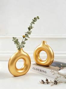 Modern Nordic Style Vase - Matte Gold, White, Minimalist Decorative Item - 1PC - View 5