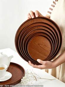 1pc Multi-Size Camel Color Natural Solid Wood Round Slouchy Tray, Coffee Tea Spice Storage, Refrigerator Organizer, Kitchen Tableware Display, Steak Sushi Board, Summer Holiday BBQ Picnic Graduation, Halloween, Christmas Essential Tableware, Random Color - View 20