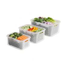 Virellio Refrigerator Vegetable Fruit Storage Containers Grey With Drain Basket Stackable Kitchen Organiser Bin For Meal Prep - Grey - View 3