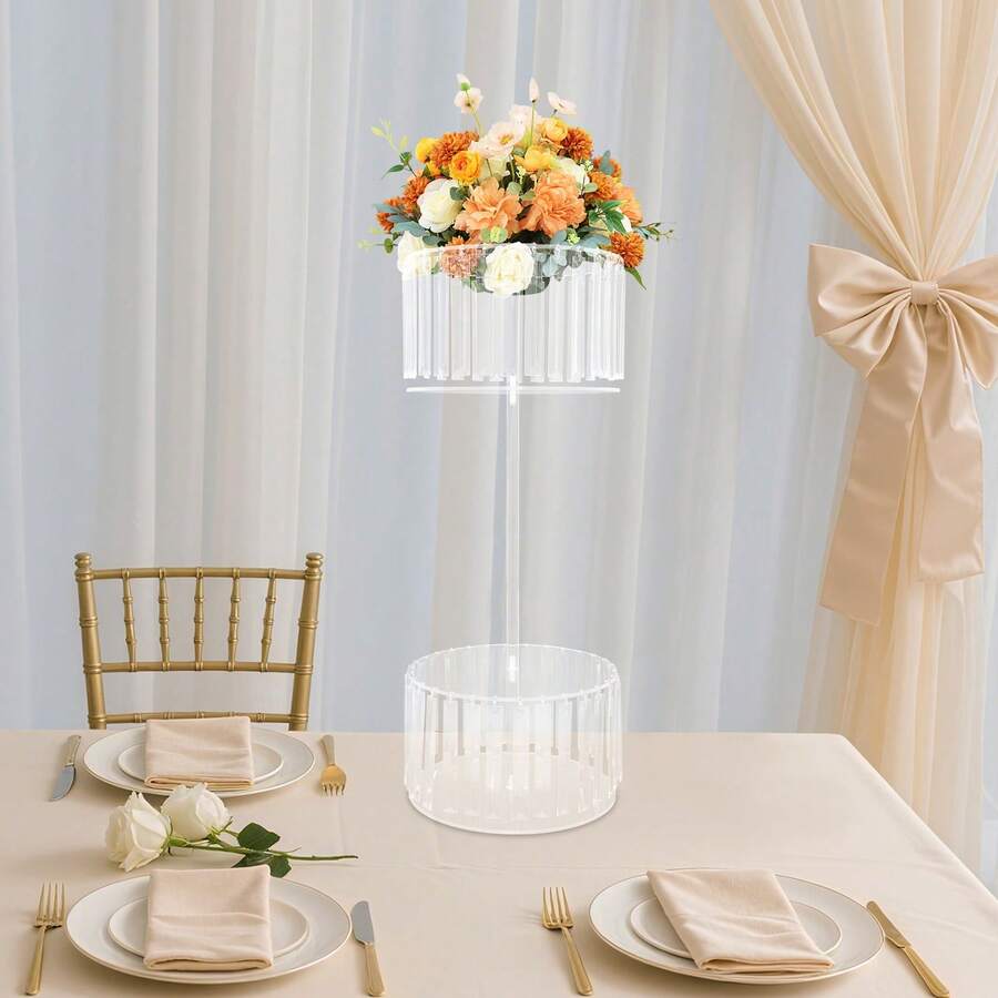 2-stufiges Hochzeits Tischmittelstück Blumenständer, dekorativer Blumenhalter mit Anhängern, Tischdekoration für Hochzeit, Empfang, Party und Feierlichkeiten - 2-stufig - Übersicht 1