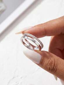 1 buah Cincin Moissanite, Cincin Berlian Bertabur Penuh Satu Lapisan Berongga Unik, Cocok untuk Pesta dan Pemakaian Sehari-hari Wanita - Cincin moissanite berlian penuh satu lapis berongga - View 7
