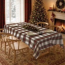 1 Stück klassische Weihnachts-Tischdecke mit geradem Streifen- und schottischem Karomuster, Vintage Rot Weiß Grün Quadratgitter, Weihnachts-Esszimmertischdecke 140*220cm/140*180cm/140*140cm/90*140cm aus Polyestergewebe mit Druckverfahren, Tischdekoration, Heimdekoration, Küchendekoration, Tischdecke rechteckig, Tischdecke quadratisch, Heimdekoration geeignet für Picknick, Camping, Party, Restaurantbuffet, Heimdekoration, Esstisch-Oberflächendekoration, Heim-DIY usw. - Verschiedenfarbig - Übersicht 10