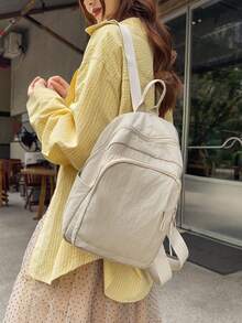 Unisex Backpack, Simple Nylon Shoulder Bag, Multi Compartment Design, For Campus Commute Daily Outing, Portable Lightweight Zipper Casual Rucksack - Multicolor - View 3