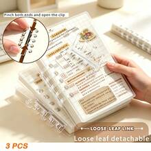 3pcs A7 Transparent Mini Loose-Leaf Notebook, 80 Sheets Removable & Replaceable Grid Inner Pages, Transparent Pocket Planner Notebook, Suitable For Students, School & Office Stationery, Ideal Christmas Holiday Gift - Notebook - View 8