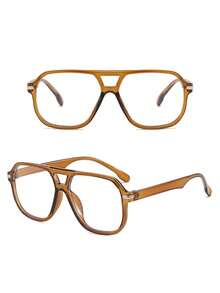 1 Pair Women's Rectangular Large Frame Brown Tone Fashion Personalized Non-Prescription Glasses, Suitable For Back To School, Daily Life, Office And Other Occasions, Fits All Face Shapes, Can Be Used As Decoration - Chaping - View 2