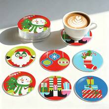 Best-Selling Christmas Style, Colorful Christmas Element Pattern Design PET Non-Slip Waterproof Coasters, Table Protector, Christmas Dinner Decoration, Holiday Party Home Kitchen Decor, Christmas Gift For Friends And Family - PET Coaster LDX2822 - View 3