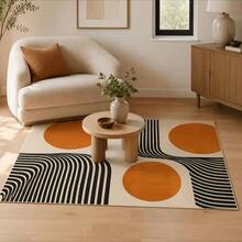 1pc Orange Polka Dot Curved Geometric Rug, Geometric Living Room Mat, Soft And Thick, Skin-Friendly, Design-Driven. Living Room Bedroom Vintage Style Soft Decor Mat, Artistic Atmosphere Home Mat, Decorative Rug, Bedroom Decor, Small Rug, Rug, Home Decor, Living Room Rug - Multicolor - View 4