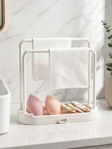 1pc Kitchen Sink Cloth Drying Rack, Can Dry Towels, Store Sponges And Steel Wool, Suitable For Kitchen Countertop And Sink Area, Freestanding Double Bar Plastic Stand, Ideal Housewarming Gift - Multicolor - View 6