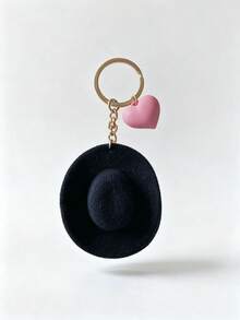 1pc Vintage Western Cowboy Style Mini Hat Keychain, Playful Heart Decor Creative Gift American Student Bag Charm, Couple Pendant - Multicolor - View 12