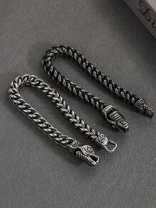 1Pc Men Snake Head Braided Stainless Steel Bracelet, Punk Jewelry, Vintage Bangle, Gift For Him - SL211 - View 9