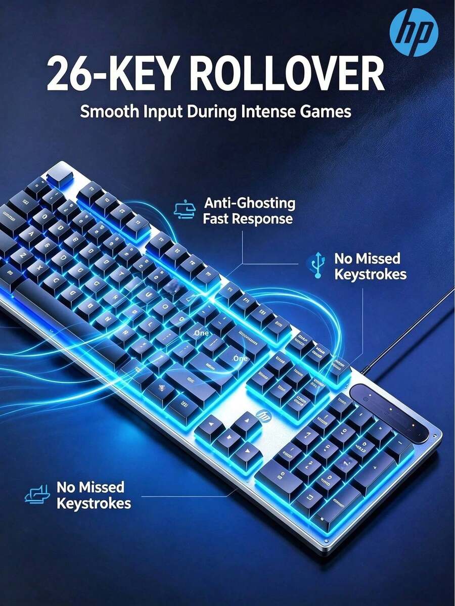 HP KM300F Wired Keyboard And Mouse Combo, Metal Panel, RGB Backlit, 26-Key Anti-Ghosting, Anti-Collision, For Desktop And Laptop Gaming And Office Use - View 1