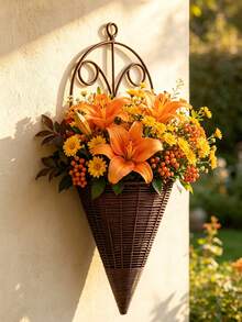 6pcs/4pcs Creative Simulation Fan Hanging Vase Flower Basket Triangle Wall Art Rattan Woven Wall Hanging Flower Device Indoor Decoration Hanging Basket Flower Pot Holder - Flower Basket - View 11