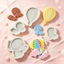 4Pcs Hot Air Balloon Cloud Silicone Mold Non-Stick Fondant Candy Chocolate Baking Tool For Cake Decoration DIY,Cupcake Topper, Soap, Candle - Light Grey - View 2